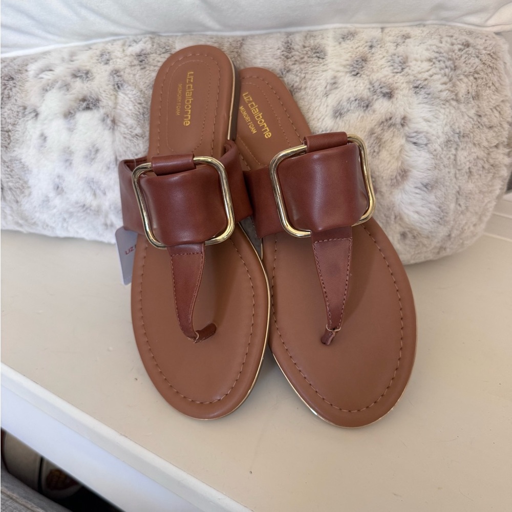 Liz Claiborne Brown Sandals with Metallic Buckle